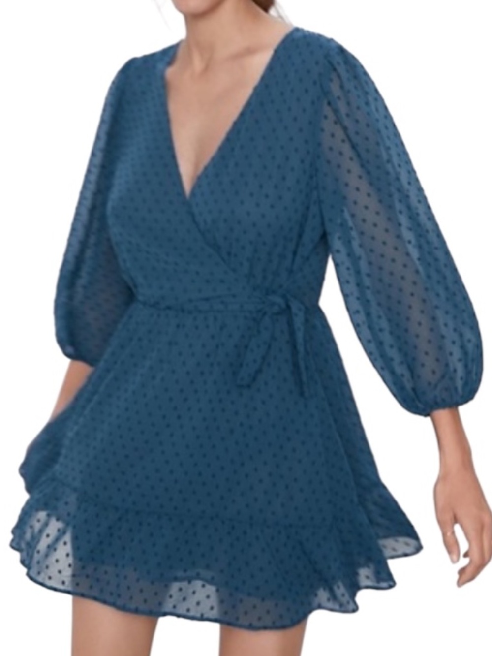 Zara Dotted Mesh Wrap Jumpsuit Mini Dress Blue Size XS